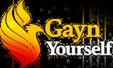 Gayn Yourself logo featuring a stylized phoenix or flame design in yellow and orange with white text on black background